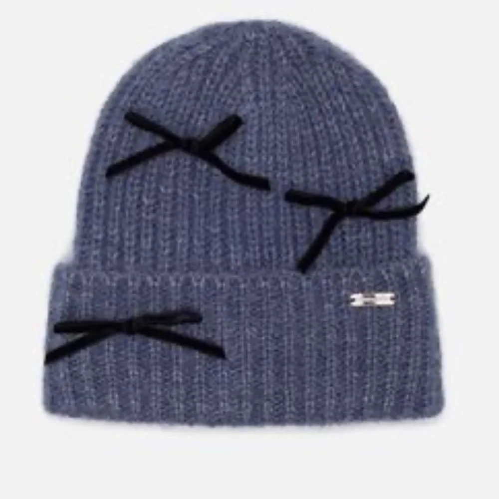 Steve Madden Beanie with Black Bow Accents